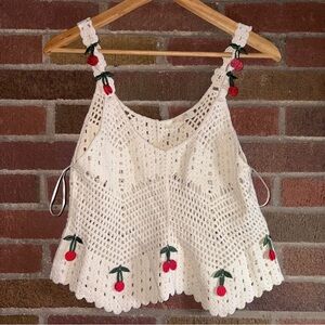Size XS - Rebellion Lightweight Cotton Crochet Cherry Tank Top